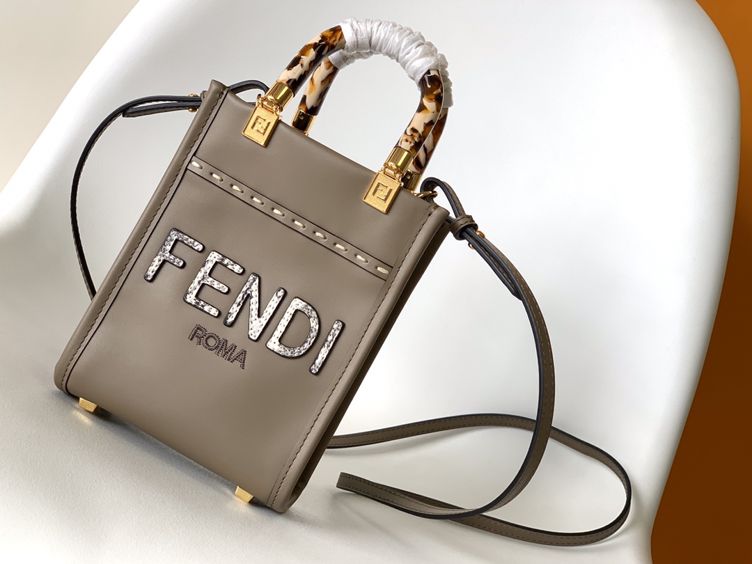 Fendi Mini Sunshine Shopper Grey Leather Bag